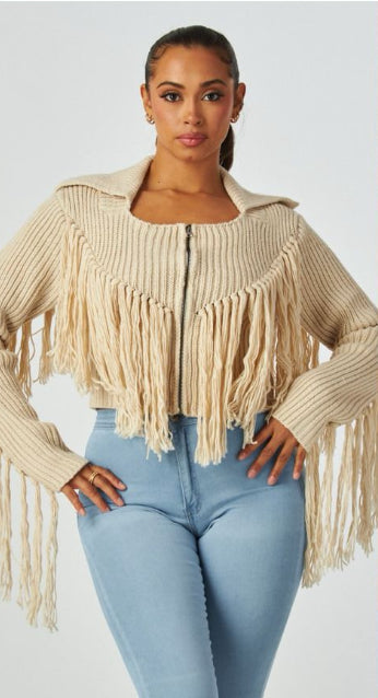 Fringe Sweater with Front Zip