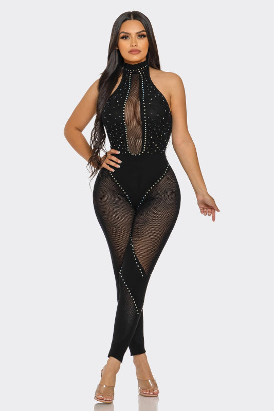 Seamless Long Jumpsuit With Rhinestone