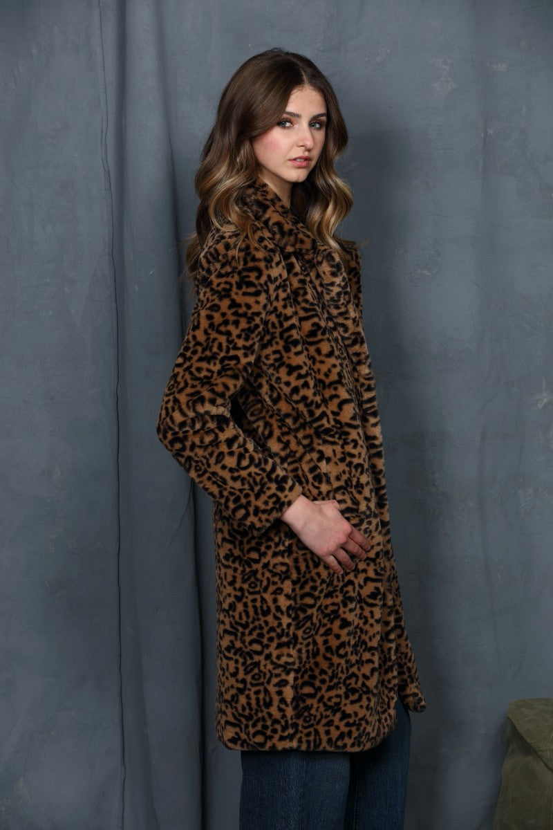 Animal Print Fur Long Overcoat