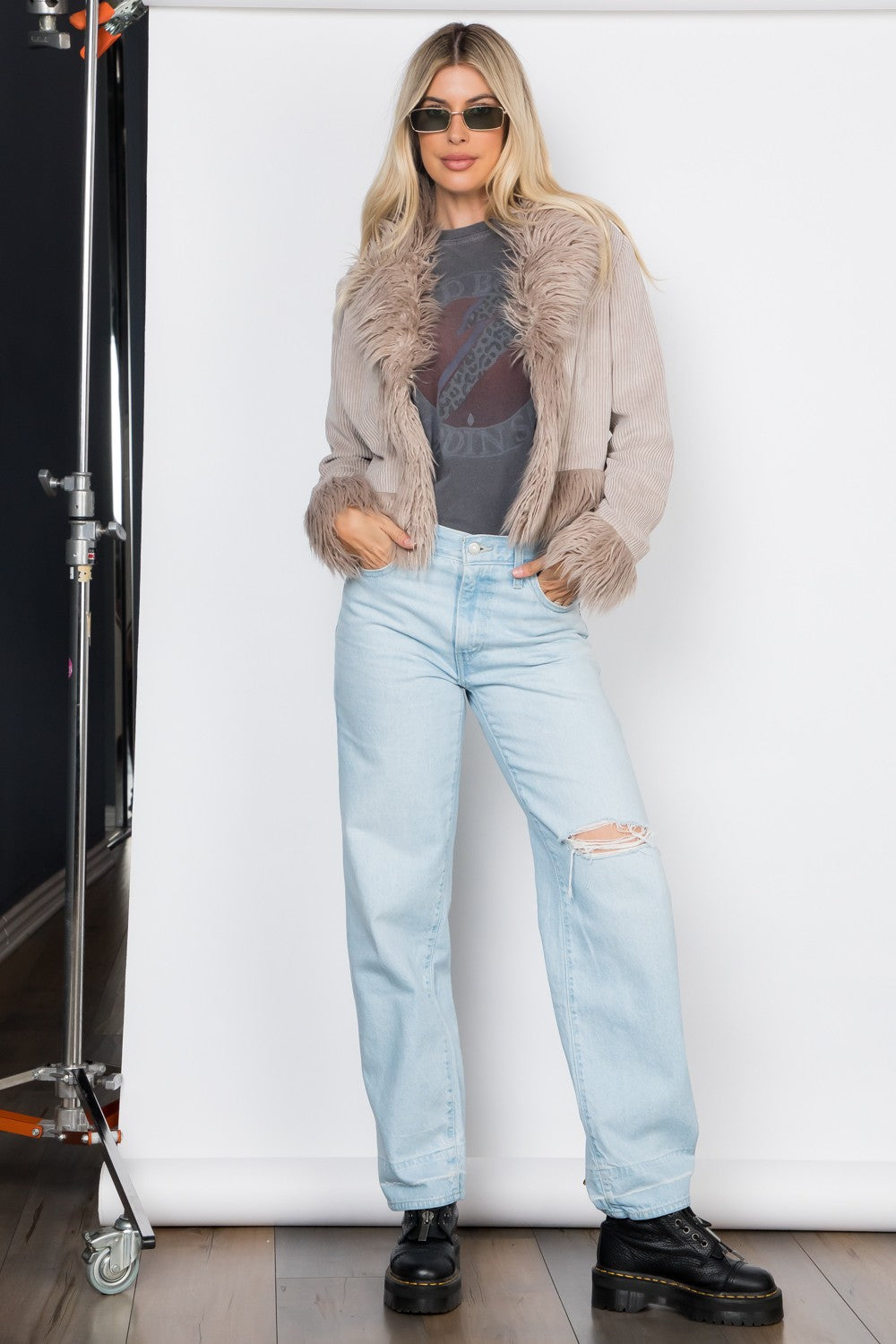 Fur Trim Corduroy Crop Jacket