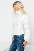 Metallic PU Micro Crop Shrug Puffer 26 INTERNATIONAL