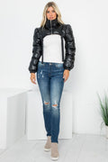Metallic PU Micro Crop Shrug Puffer 26 INTERNATIONAL