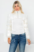 Metallic PU Micro Crop Shrug Puffer 26 INTERNATIONAL
