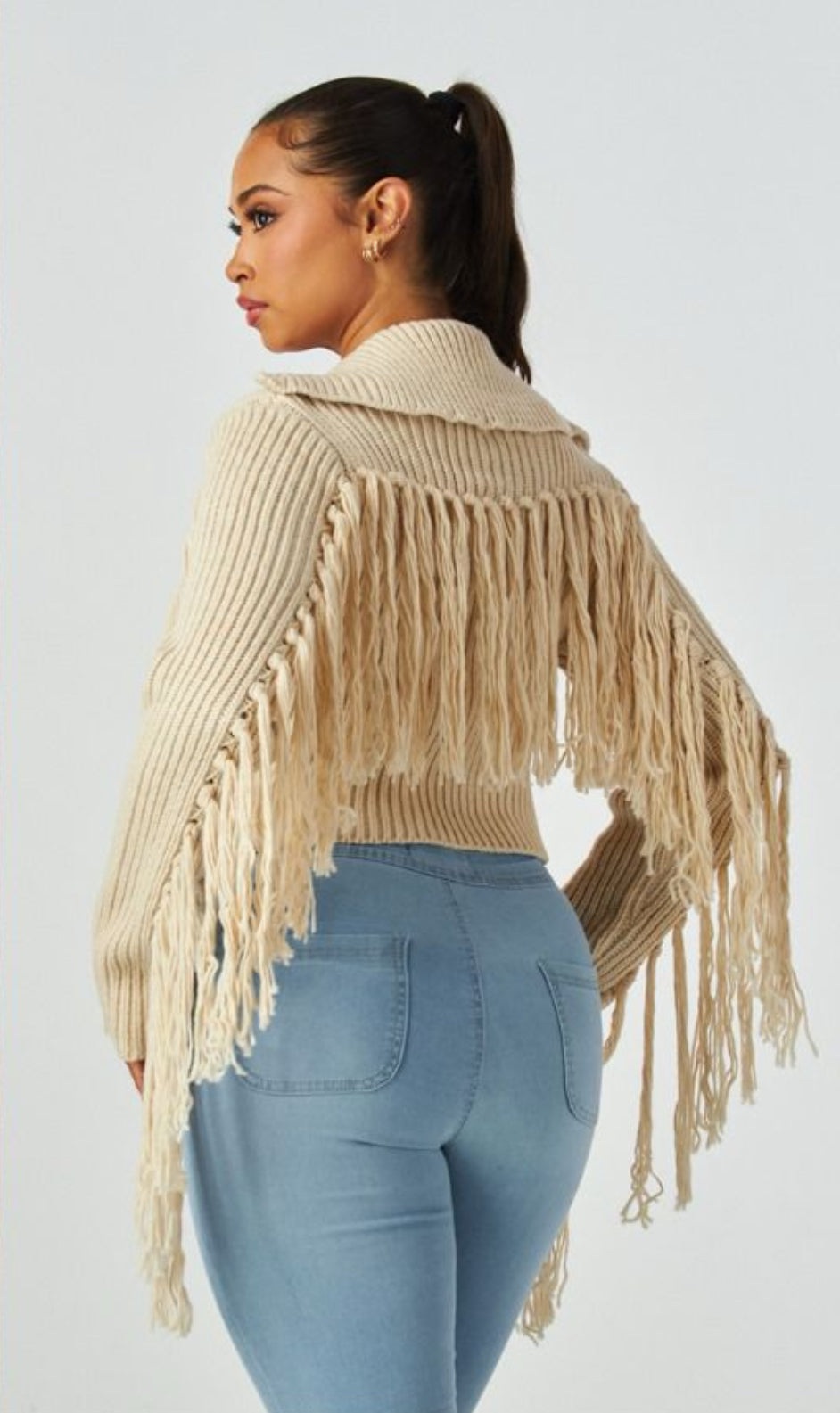 Fringe Sweater with Front Zip