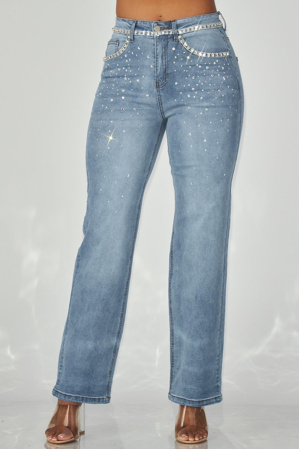 Rhinestone Detail Denim Pant
