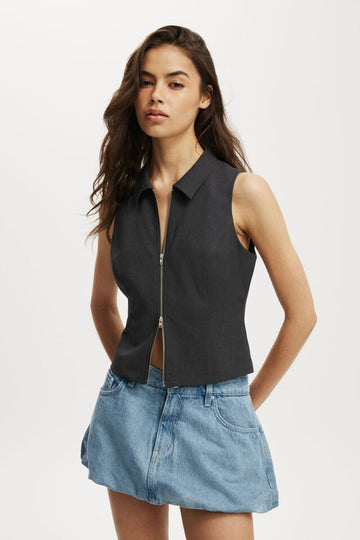 Mini Length Bubble Denim Skirt