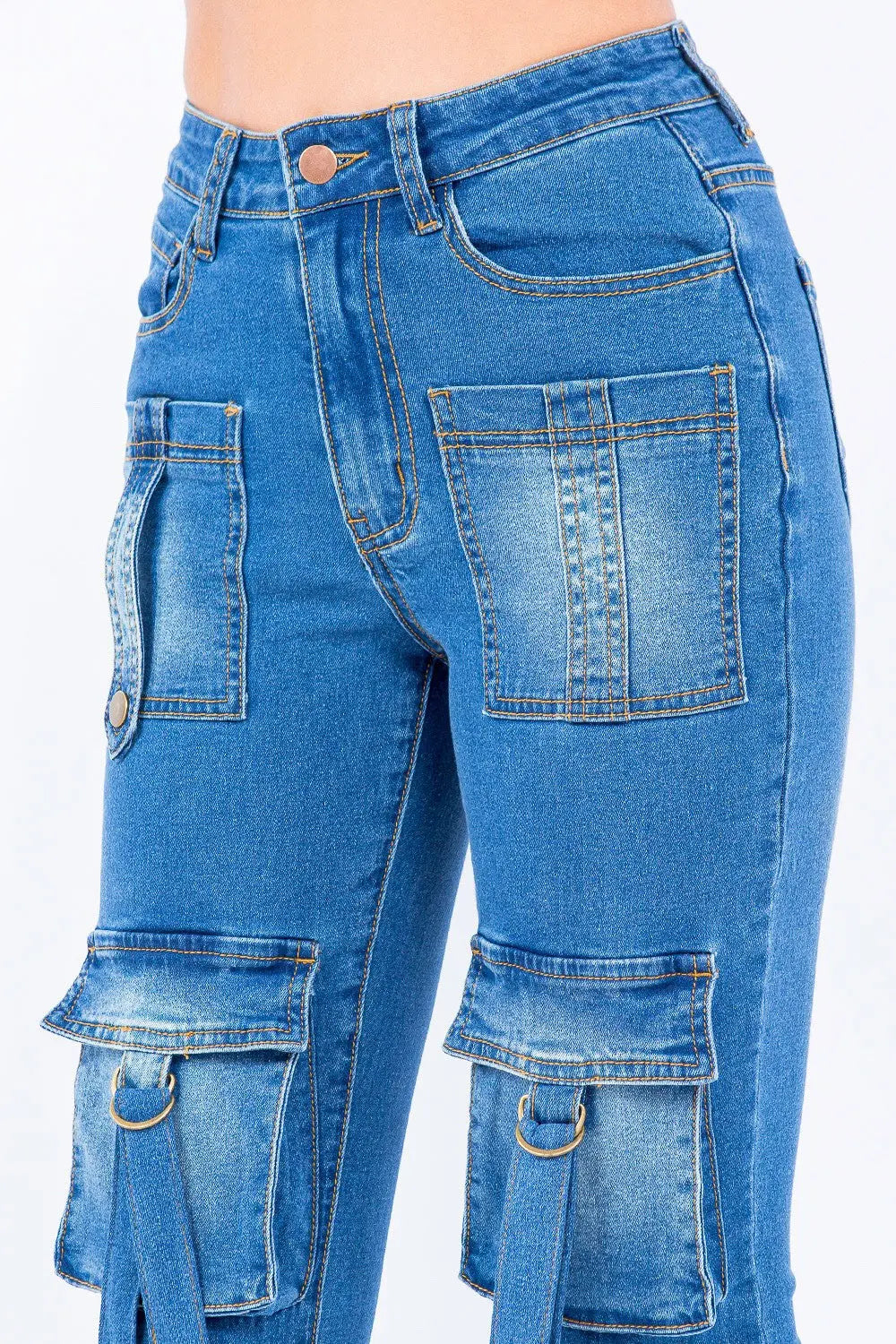 Multi Pocket Stacked Denim Jeans AMERICAN BAZI