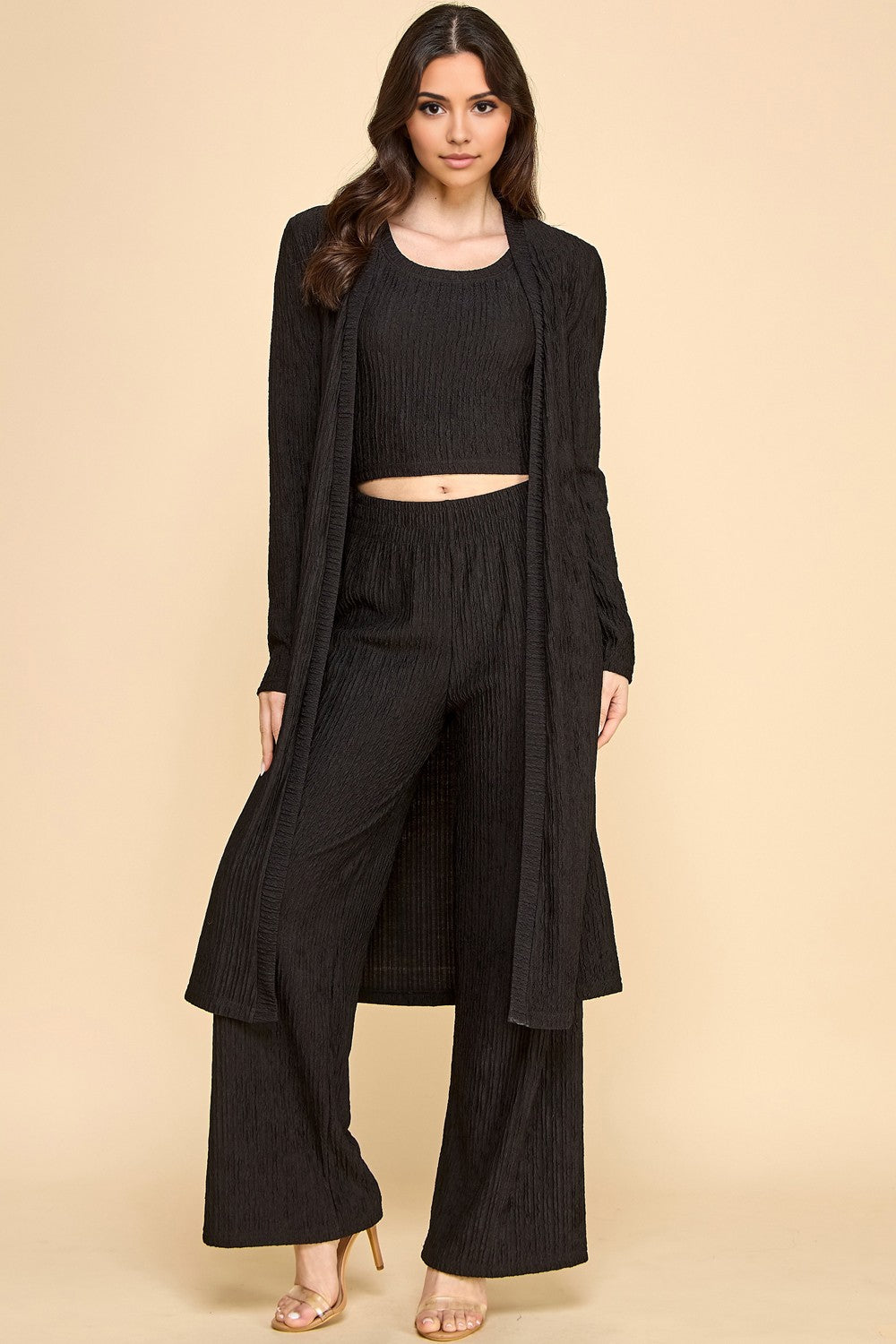 Crinkle Cardigan 3-piece Set