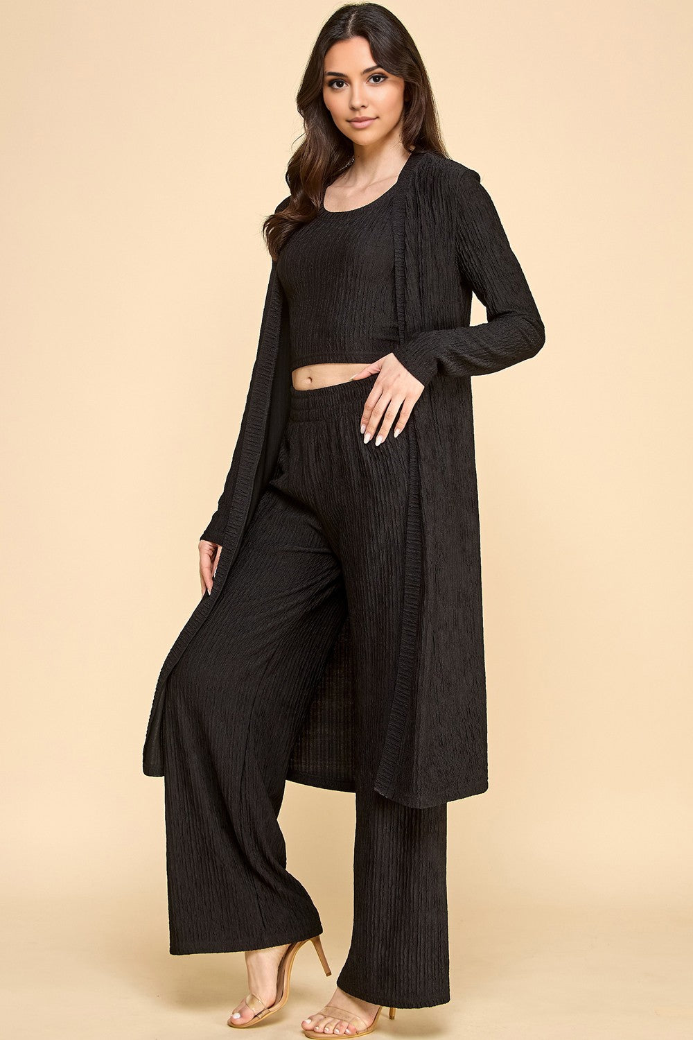 Crinkle Cardigan 3-piece Set