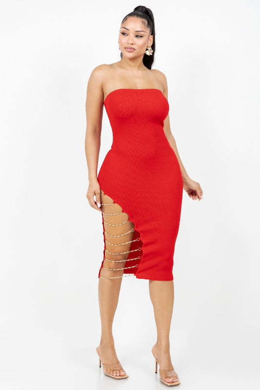 Rhinestone Chain Tube Dress