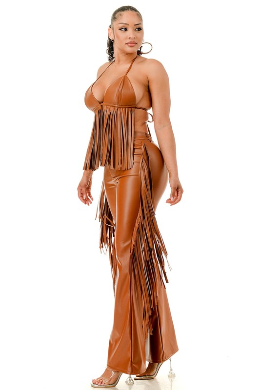 PU 2 Piece Fringe Top and Pant