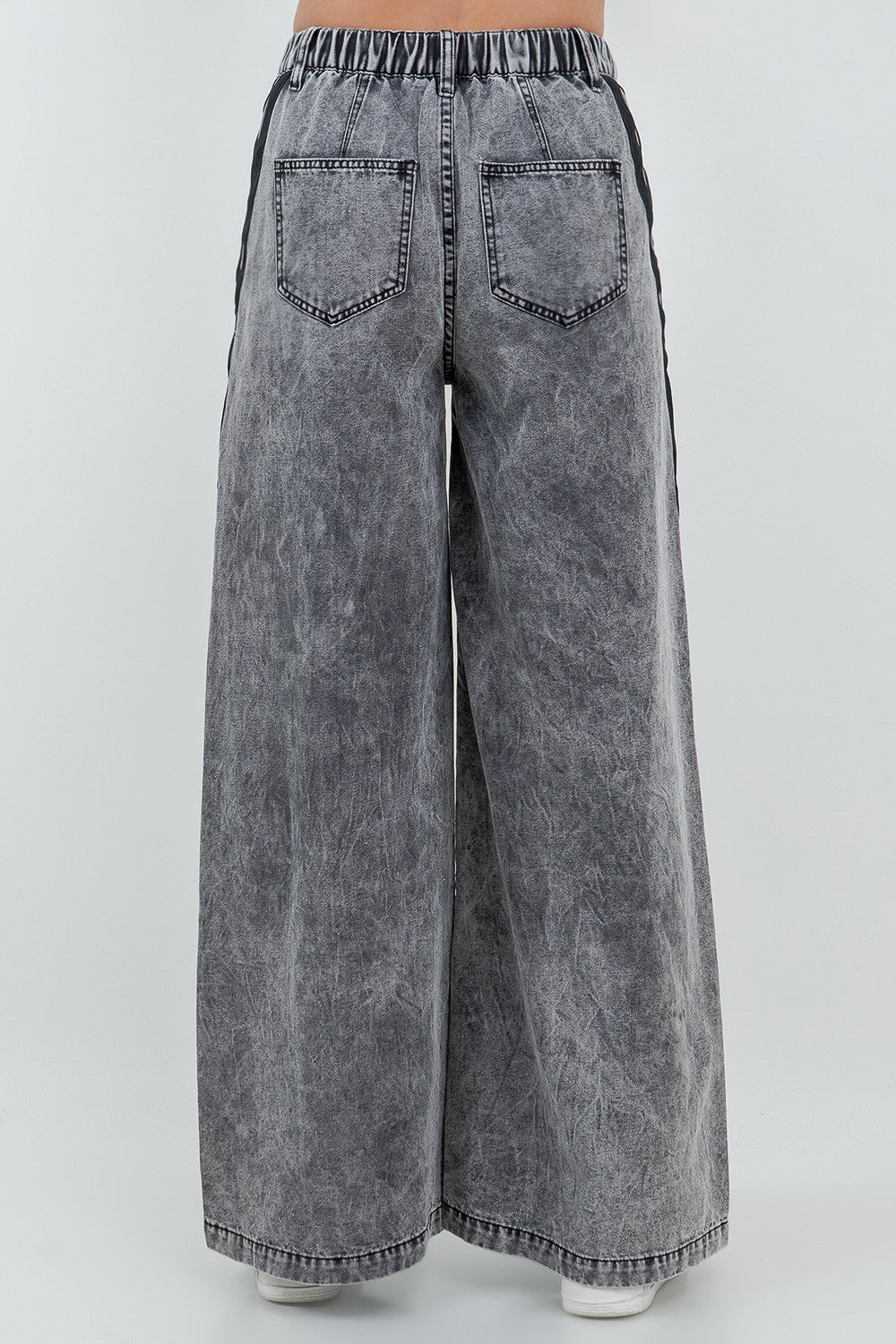 Acid Washed Pull On Wide Jeans