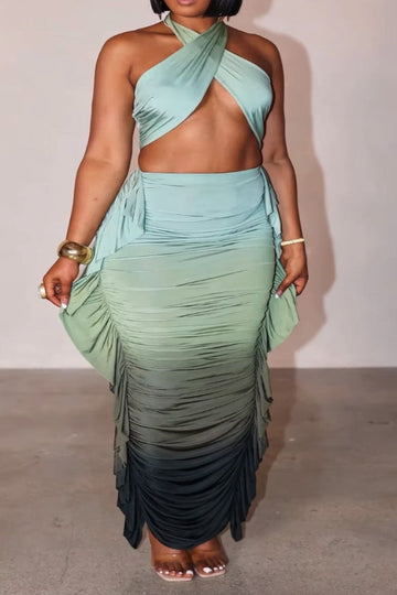 Ombre Ruffle Skirt and Halter Top Set