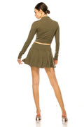 Pleated Skirt Set with Long Sleeve Top FASHION LOVE