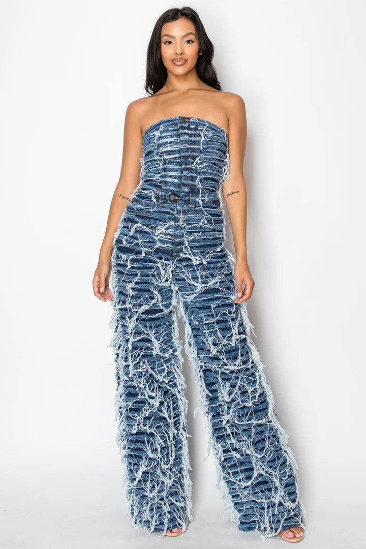 Dual Layer Shaggy Halter Top Jumpsuit