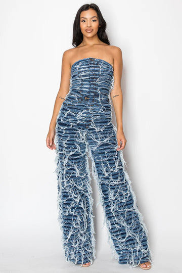 Dual Layer Shaggy Halter Top Jumpsuit