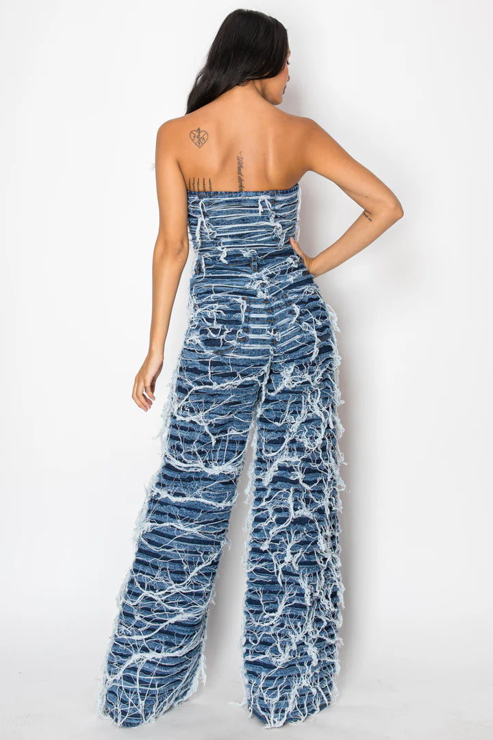 Dual Layer Shaggy Halter Top Jumpsuit