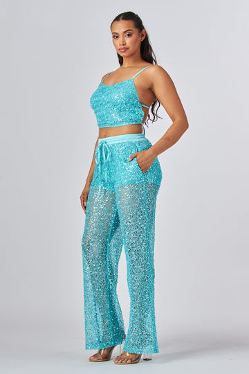 Sequin Lace Top and Pants Set