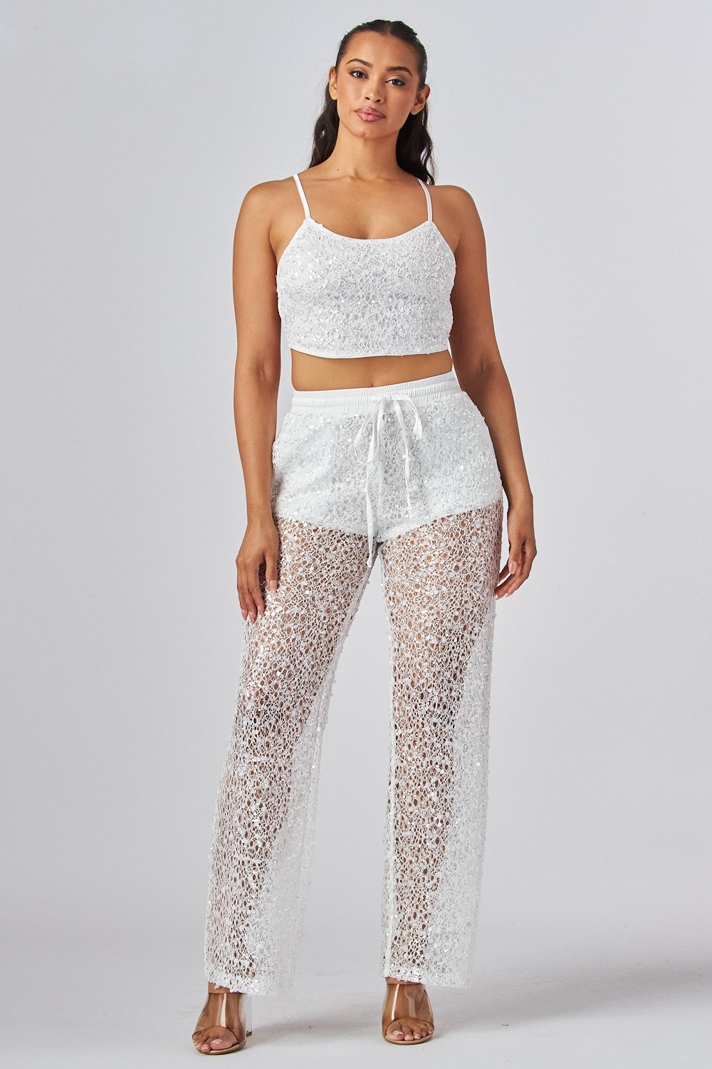 Sequin Lace Top and Pants Set