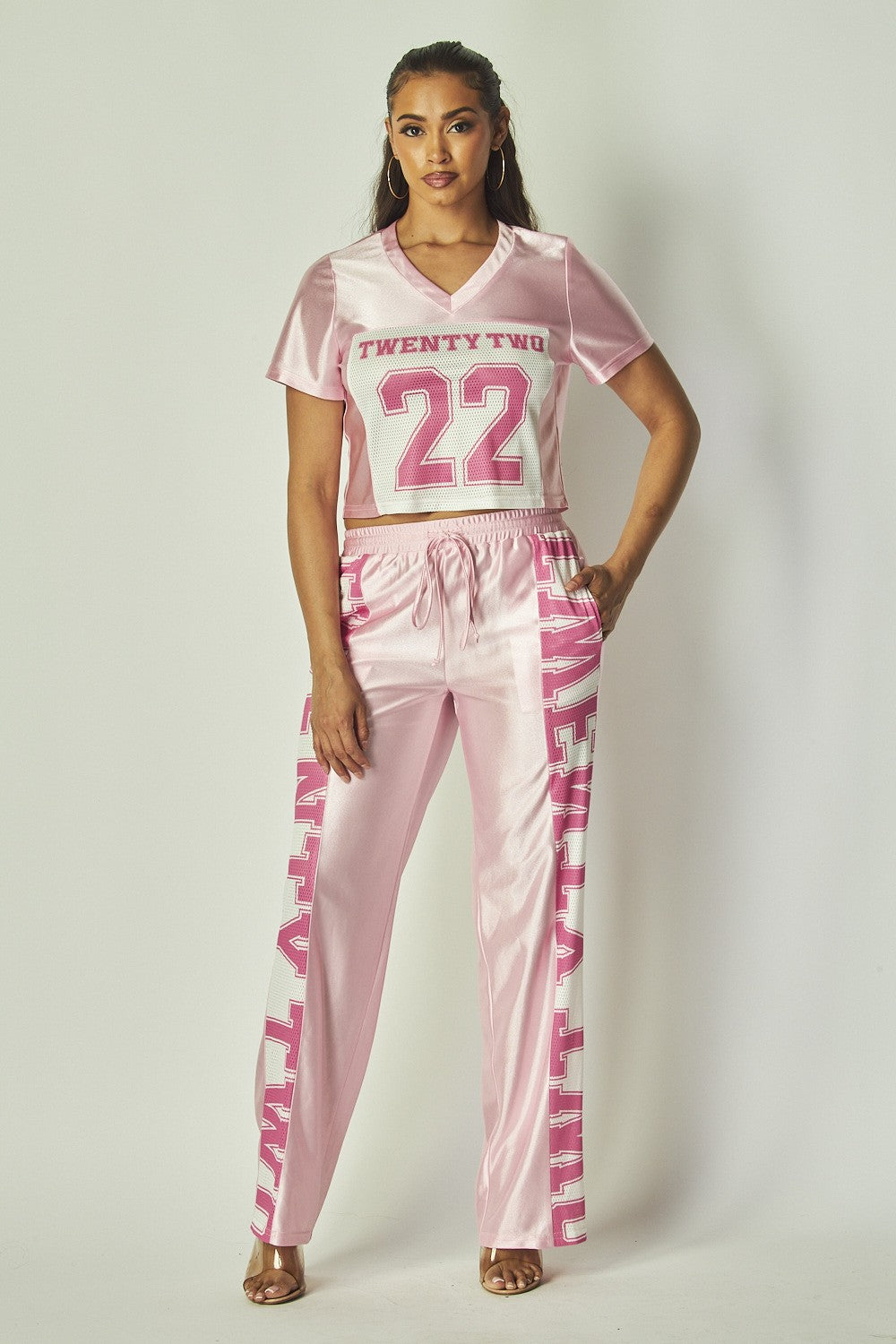 22 Print Jersey Crop Top And Pants Set