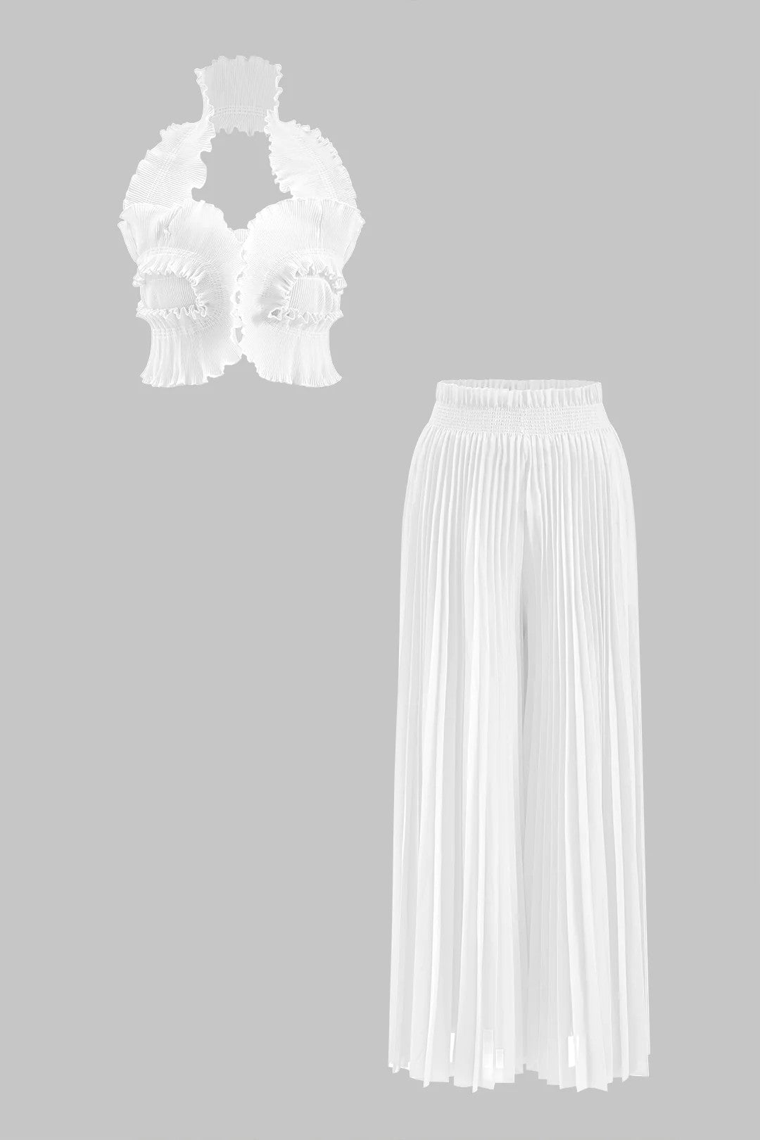 Ruffle Trim Halter Neck Top And Pants Set