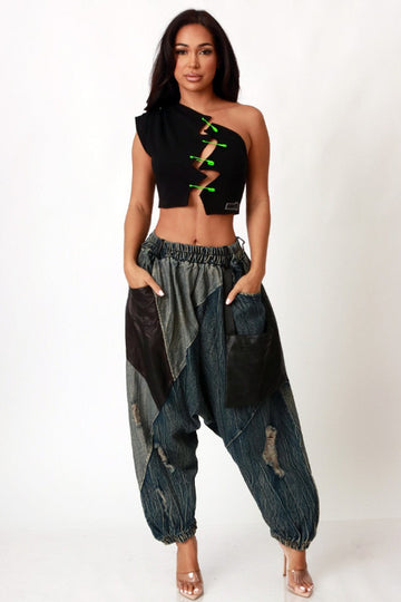 Denim Patchwork Baggy Pants
