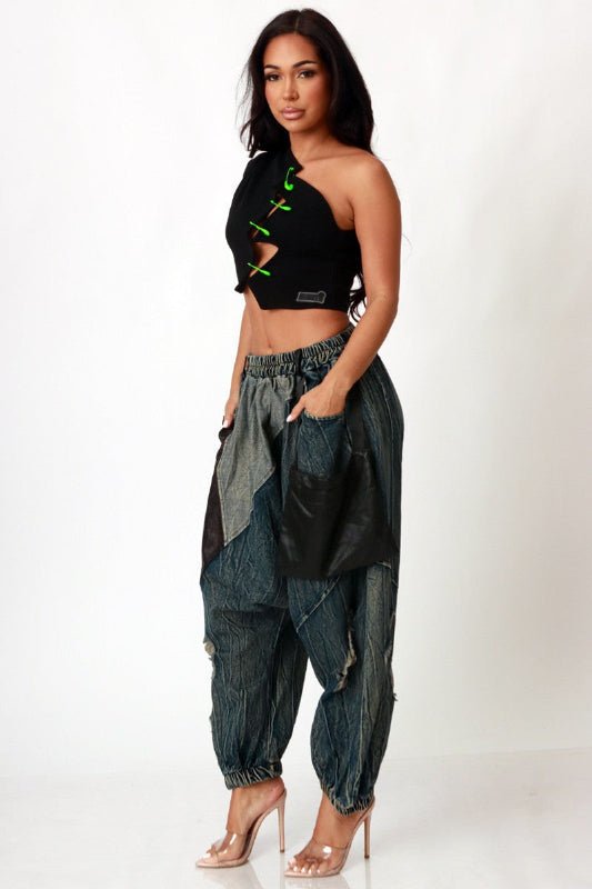 Denim Patchwork Baggy Pants