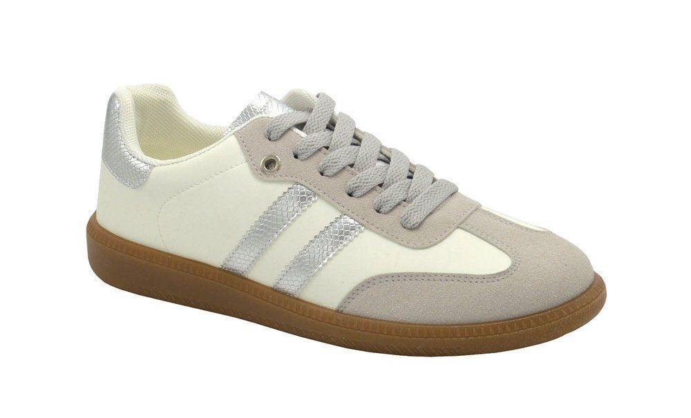 Retro Low-Profile Leather & Suede Court Sneakers with Gum Rubber Sole