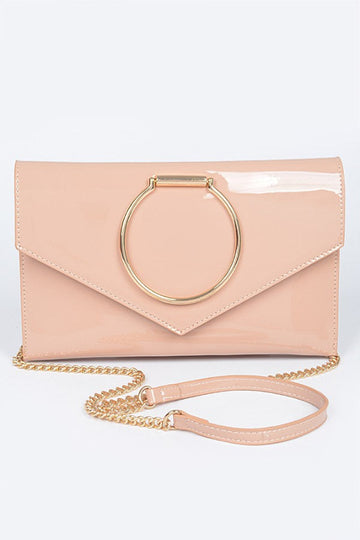 Leather Metal Handle Flap Clutch