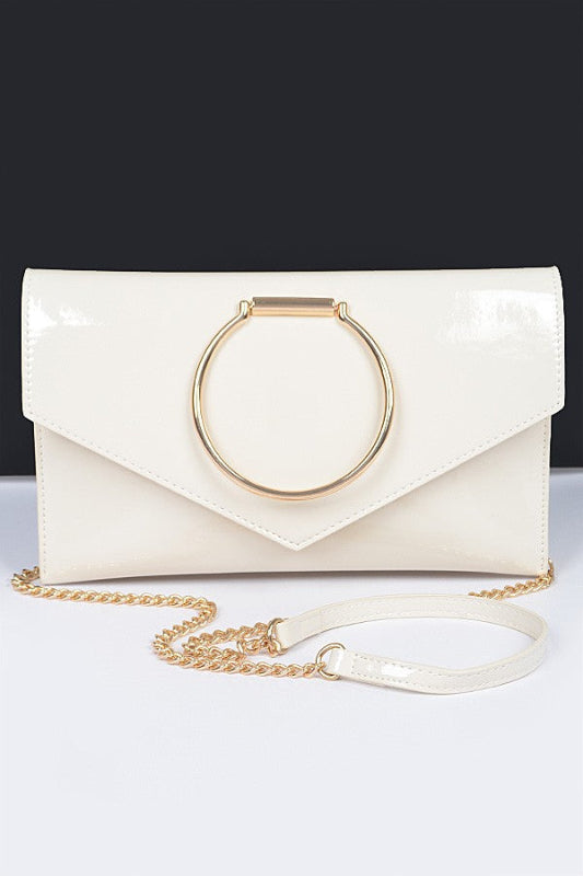 Leather Metal Handle Flap Clutch