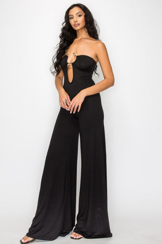 Gold Snake Trim Tube Wide Leg Jumpsuit