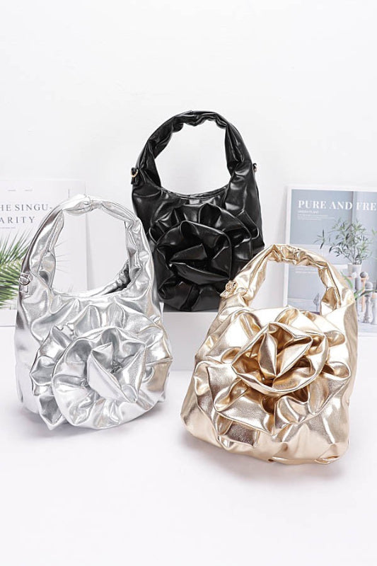 Metallic Big Flower Handle Bag
