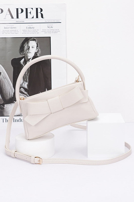 Leather Ribbon Top Handle Clutch