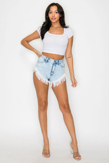 Angled Cut Shorts With Frayed Leg Opening
