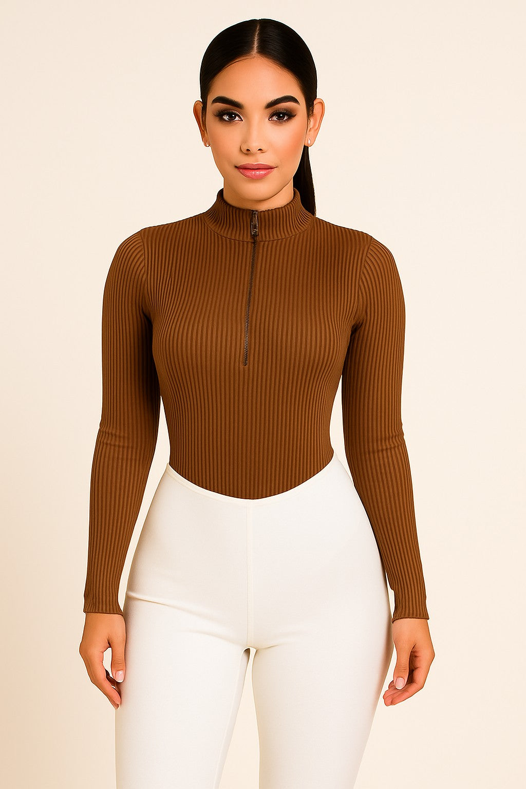 Ribbed Bodysuit with Zipper