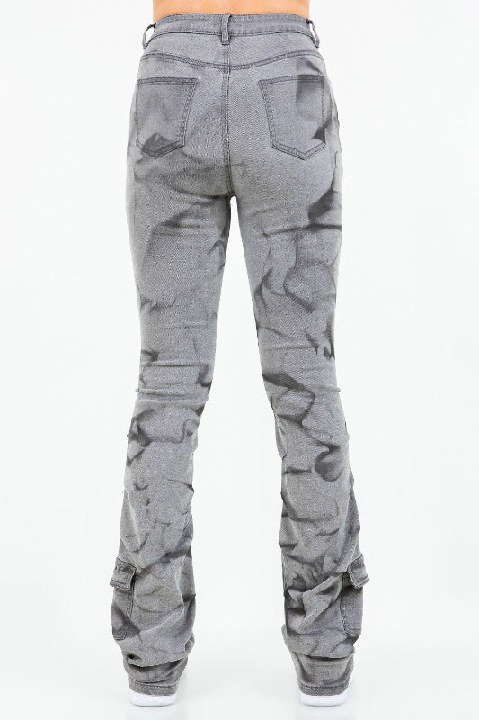 Multiple Pockets Slim Stacked Pants