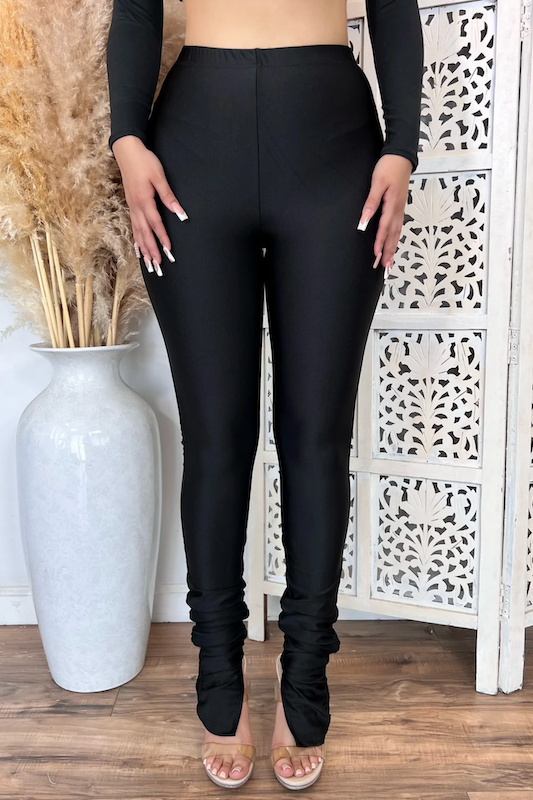 Ankle Ruched Faux Leather Leggings - OLD