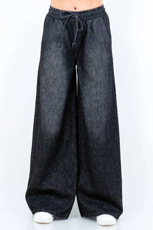 Wide Leg Pull On Style Jeans