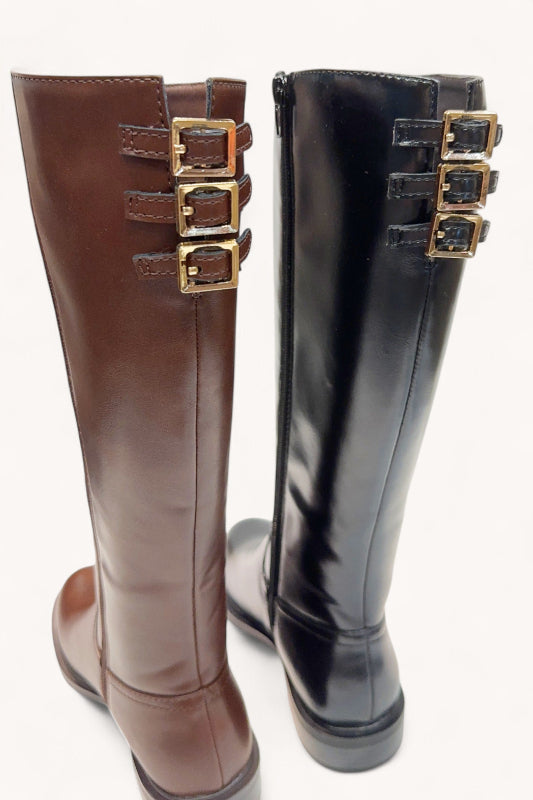 Buckled Strap Detail Riding Boots