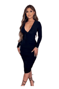 Deep Cut Dress With Shirred Skirt LETS GO APPAREL