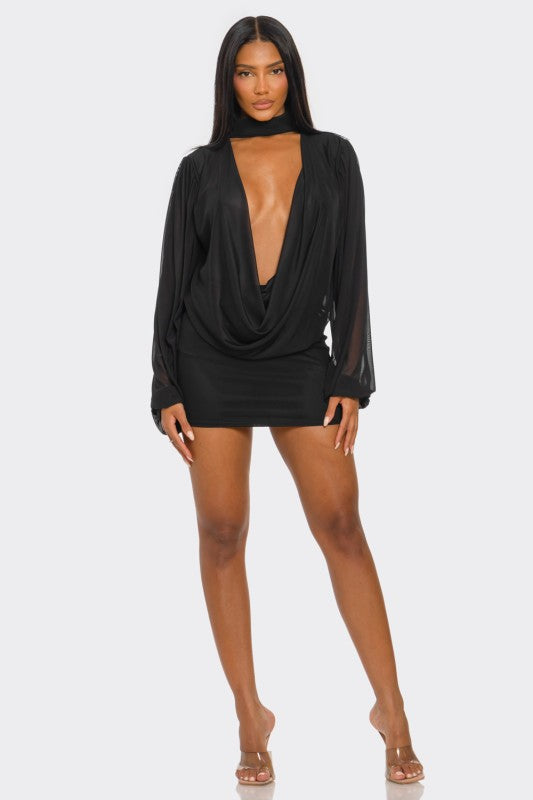 Mesh Long Sleeve Mini Dress