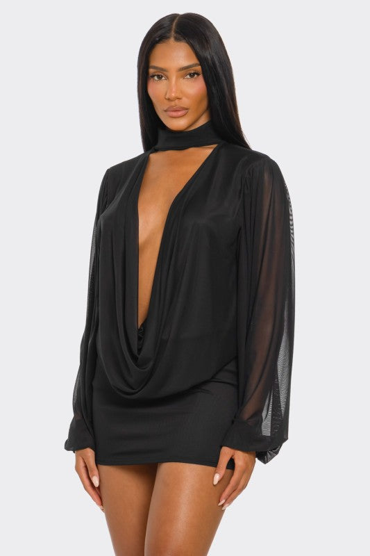 Mesh Long Sleeve Mini Dress