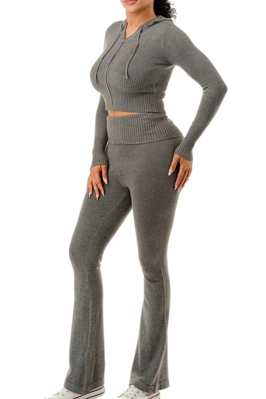 Straight Leg Ribbed Tights and Hooded Crop Jacket