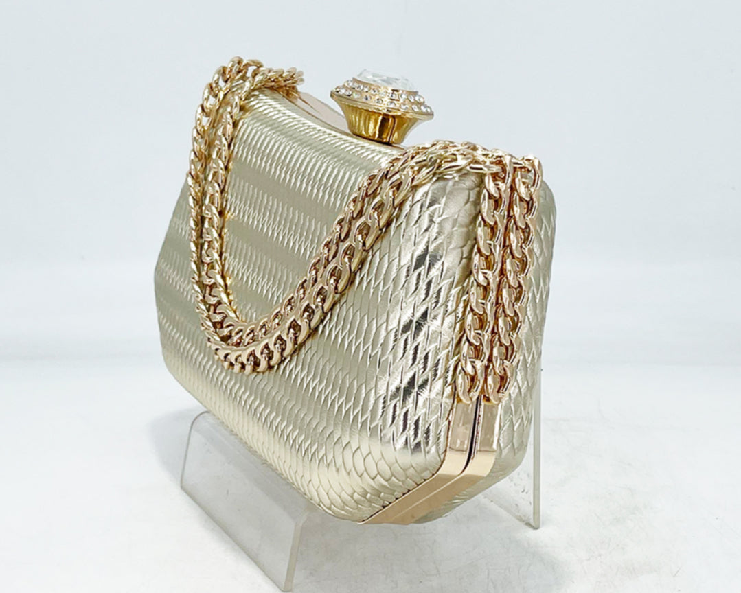 Braided Clutch with Rhinestone Closure