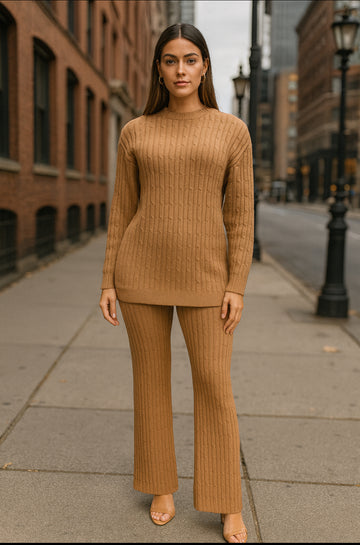 Long Sleeve Cable Knit Pant Set