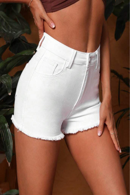 Jean Shorts with Fringed Hem