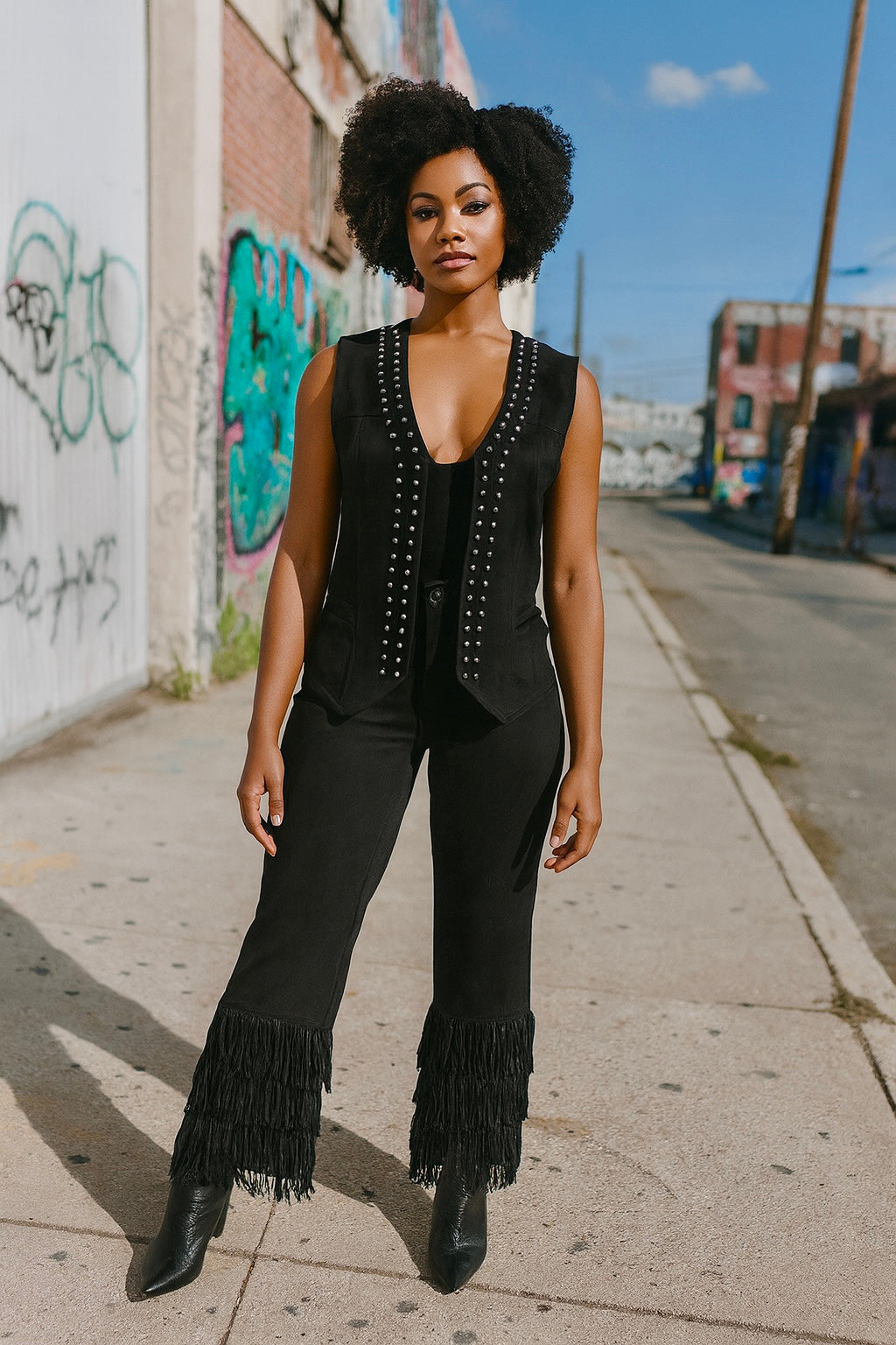 Suede Jean pants with Fringes