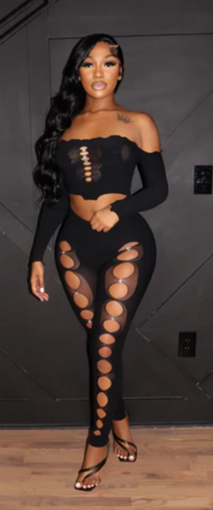 Off Shoulder Mesh Top and Tights