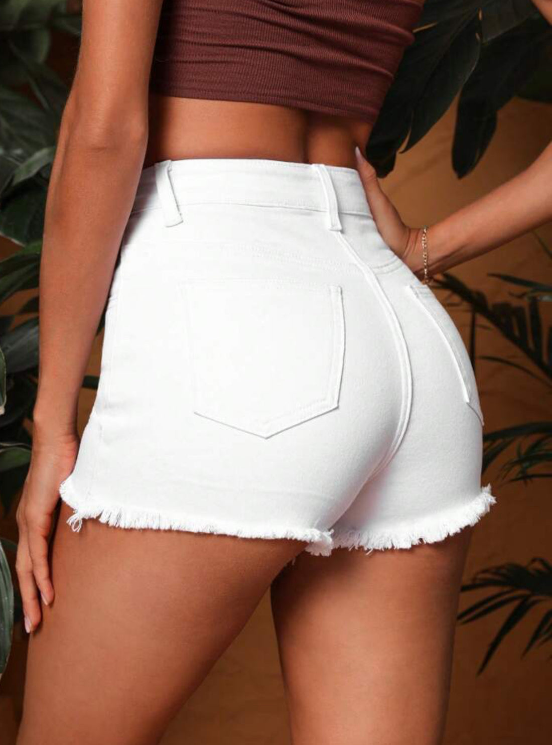 Jean Shorts with Fringed Hem