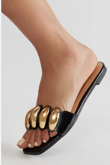 Flat Sandal with Gold Accents